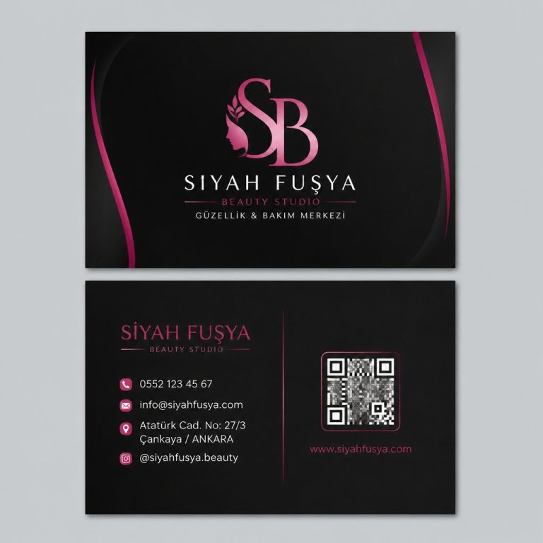 Siyah Fuşya Beauty Studio Güzellik Merkezi Kartvizit Tasarımı