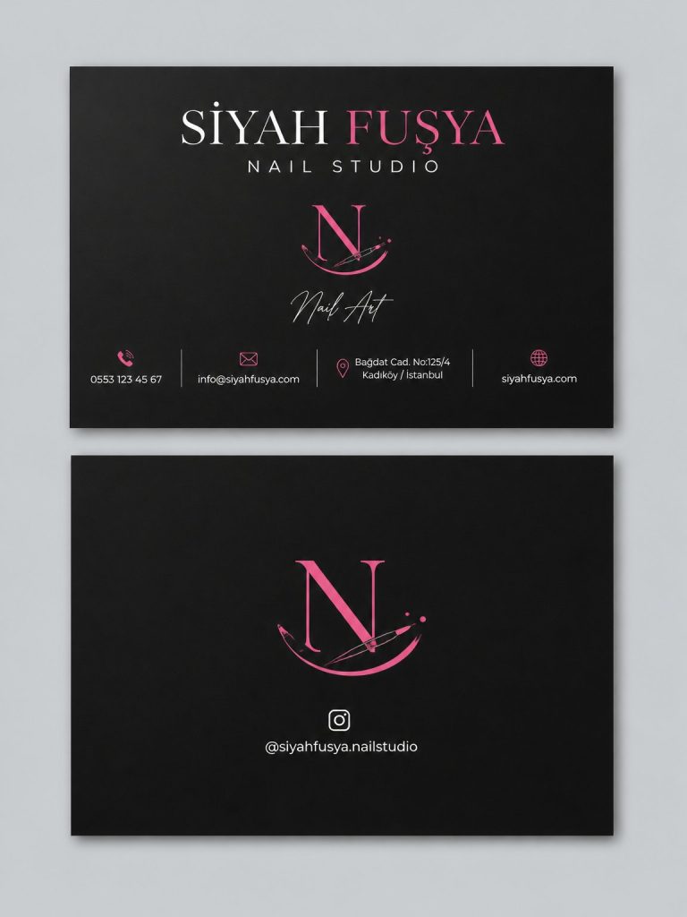 Siyah Fuşya Nail Studio Nail Art Kartvizit Tasarımı Siyah Fuşya Nail Studio Nail Art Kartvizit Tasarımı