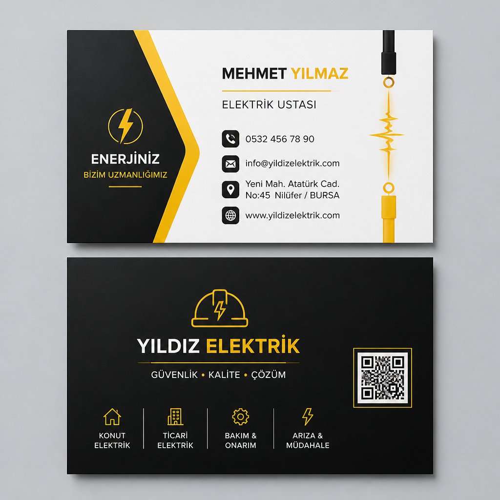 Siyah Sarı Enerji Hattı Elektrikçi Kartvizit Tasarımı 1 Siyah Sarı Enerji Hattı Elektrikçi Kartvizit Tasarımı