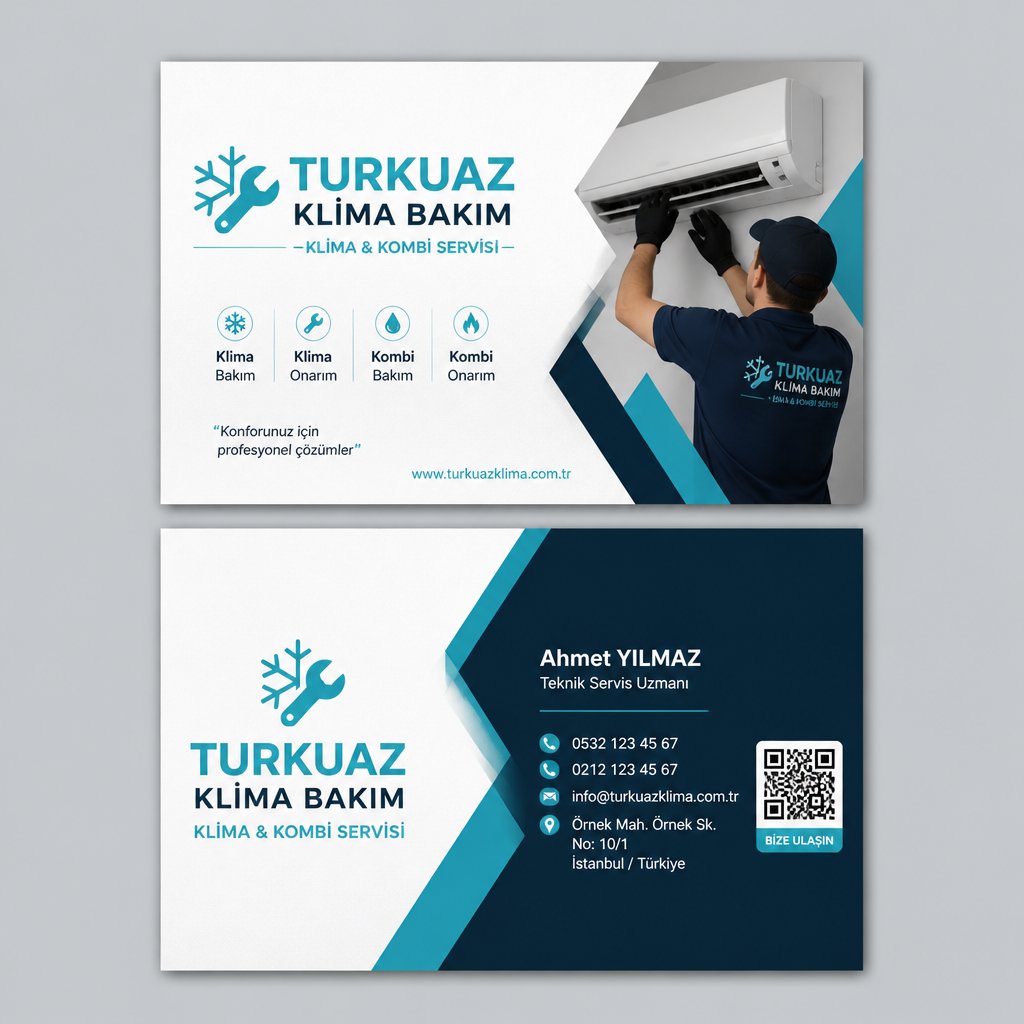 Turkuaz Klima Bakım Klima Kombi Servisi Kartvizit Tasarımı 1 Turkuaz Klima Bakım Klima Kombi Servisi Kartvizit Tasarımı