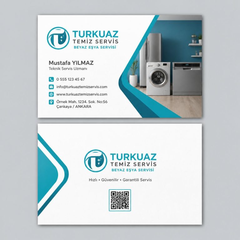 Turkuaz Temiz Servis Beyaz Eşya Servisi Kartvizit Tasarımı Turkuaz Temiz Servis Beyaz Eşya Servisi Kartvizit Tasarımı