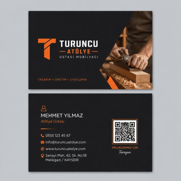 Turuncu Atölye Ustası Mobilyacı Marangoz Kartvizit Tasarımı