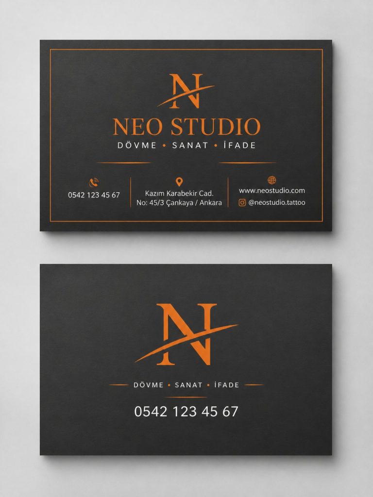 Turuncu Neo Studio Dövme Stüdyosu Kartvizit Tasarımı